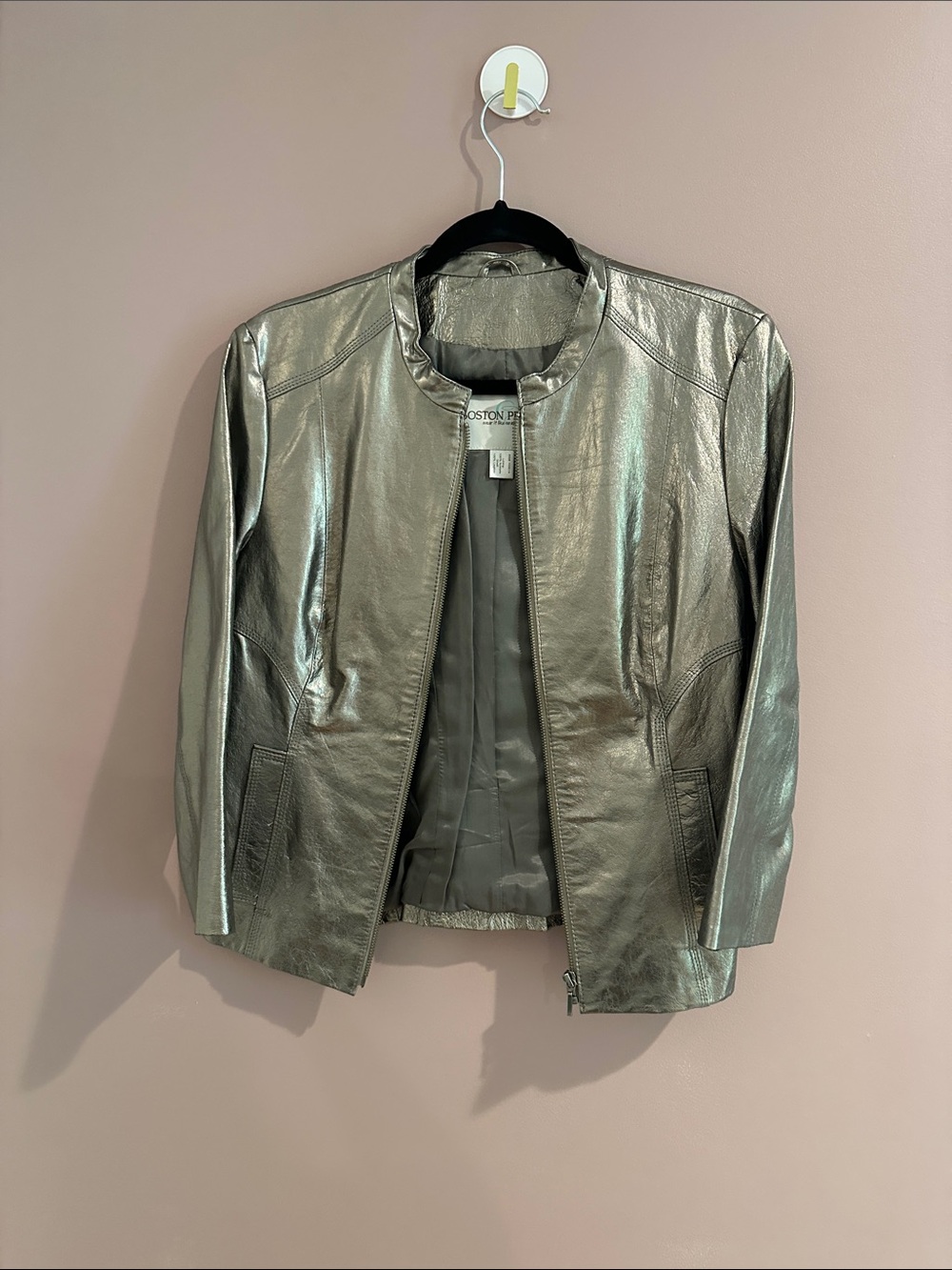 Boston Proper Silver Metallic Leather Jacket - Women's
